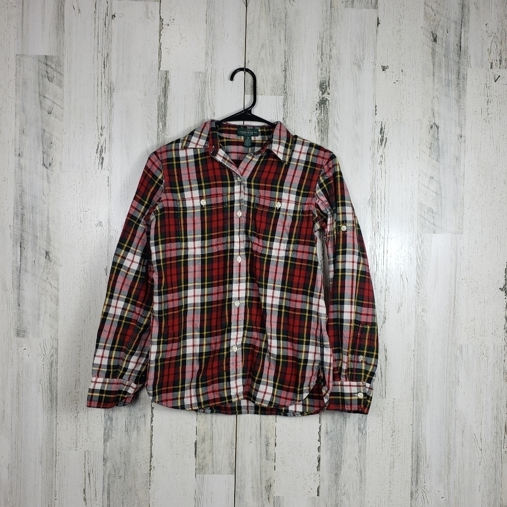 Lauren Ralph Lauren red, yellow plaid flannel womans size SP petite small